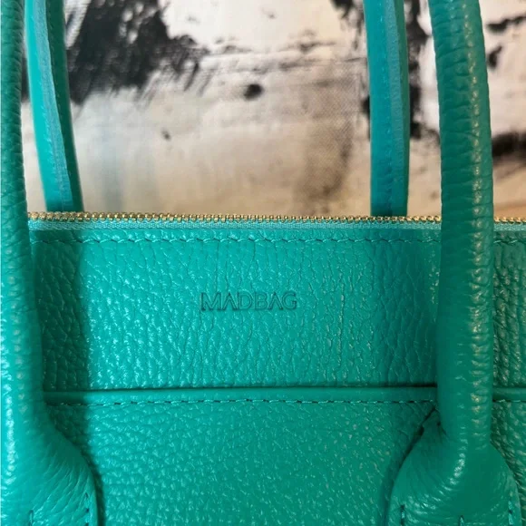 MadBag BIRKIMAD 40 Structured Italian Leather Tote – Teal NWT - Picture 4 of 14